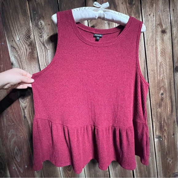 Torrid Dark Red Maroon Ribbed Hacci Ruffle Hem Babydoll Sleeveless Tank Top 3X - Picture 6 of 11